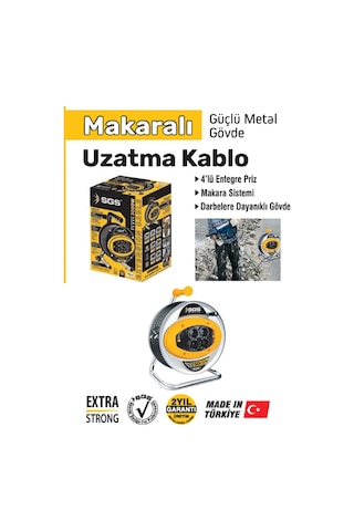 Sgs Metal Makaralı Uzatma Kablosu 2,5mm² 30 Metre Sanayi Tipi Dayanıklı Priz Ve Kablo