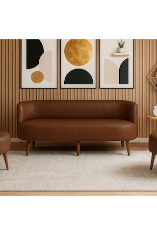 Sydney Üçlü Koltuk Kanepe Deri Kumaş - Ahşap Ayak Ev & Ofis Kullanımı - Acı Kahve Acı Kahve