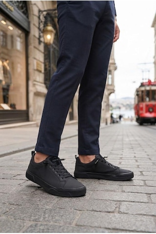 Fort Noka North Rahat Lastik Bağcıklı Sneaker Keten Erkek Ayakkabı Siyah