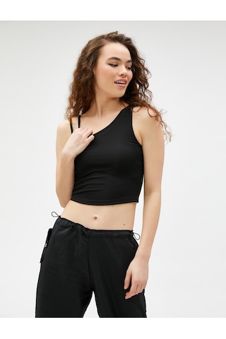 Koton Crop Fitilli Atlet Asimetrik Yaka Siyah 3sal30065ık 3SAL30065IK999 Siyah
