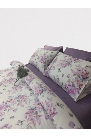 Çift Kişilik Lila Çiçek Desenli 160 220 Nevresim Takımı LILA