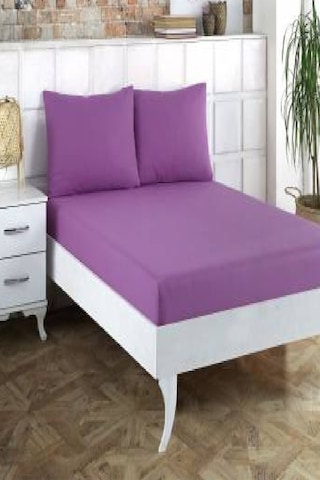 Altın Karma Çift Kişilik İnce Penye Lastikli Çarşaf 150x200 Cm 2 Adet Yastık Kılıflı Lila