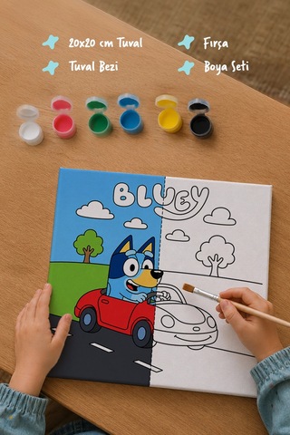 Bluey Araba Macerası Şövalesiz Boya Seti 20x20