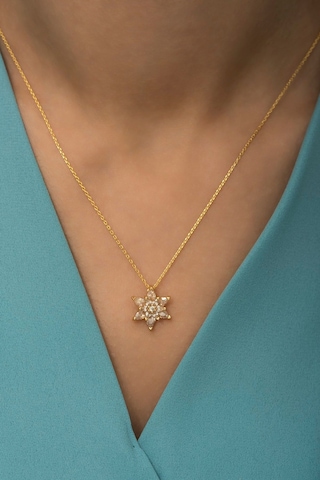 Ervanur Altın Kaplama Beyaz Taşlı Lotus Çiçeği Kadın Kolye Beyaz