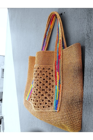 Kemzey Handmade Xxl Bohem Hasır Çanta , El Yapımı Büyük Çantalar Çok Renkli