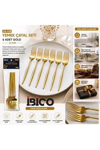 İbico İ22-438 Yemek Çatal Seti 21cm 6 Adet Gold - 10'li Paket Diğer