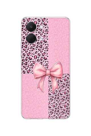 Tecno Spark Go 3 Uyumlu Pembe Leopar Desenli Ve Kurdele Baskılı Silikon Kılıf