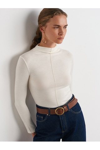Dilvin 31391 Dik Yaka Uzun Kollu Top-ekru 101a31391 Ekru