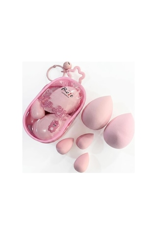 Tr Rose Cosmetics 5'li Pembe Makyaj Süngeri Seti - Özel Fermuarlı Yıldız Anahtarlıklı Çanta Dahil - Fondöten, K