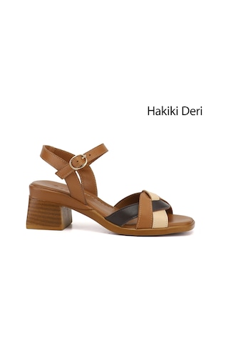 Gönderi(R) Gönderi R Kadın Taba Antik Örgü Bantlı Kalın Topuklu Hakiki Deri Sandalet Dyza70945407