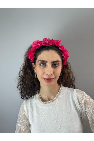 Kabartma Çiçekli Kadın Taç Saç Aksesuarı Pembe