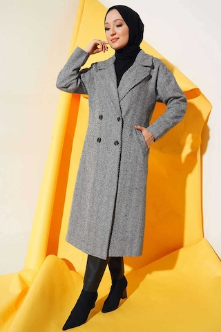 Giyim Dünyası Kadın Kruvaze Kaşe Kaban Siyah 001