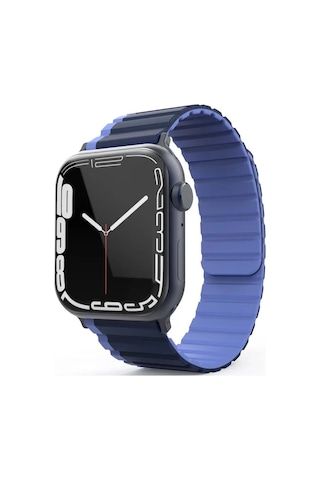 Movenchy - 481 - Apple Watch Uyumlu 42mm Mo-wb1 Çift Renk Mıknatıslı Silikon Kordon - Csmo-tex - - Lacivert-mavi