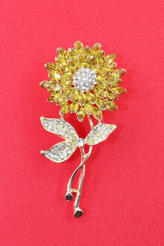 Ayçiçeği Broş. Taşlı Tasarım Ay Çiçekli Broş. Yaka Iğnesi Broş. Kadın Broş. Broş Gold