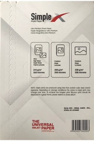 10x15 Parlak 270 Gr 100 Adet Fotoğraf Kağıdı Epson Canon Hp Uyum