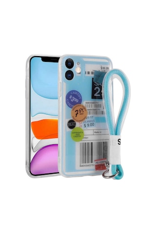Apple Uyumlu iPhone 11 Kılıf Desenli El Askılı İpli Zore Astana Silikon Kapak Etiket