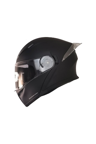 Motosiklet Çene Açılır Kask Ece 22.06 Güvenlik Sertifikalı Güneş Vizörlü Motor Kaskı Mat Black Siyah