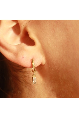 Kadın Nora Beyaz Baget Taşlı Küpe Gold