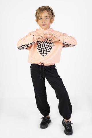 Kız Çocuk İki İplik Kumaş Orta Kalınlıktaa Baskılı Örme Basic Eşofman Takımı Somon