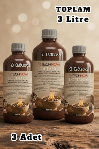 Technow 3000ml Kokusuz Ve Dumansız Yüksek Kaliteli Bioethanol Şömine Yakıtı 3 Litre