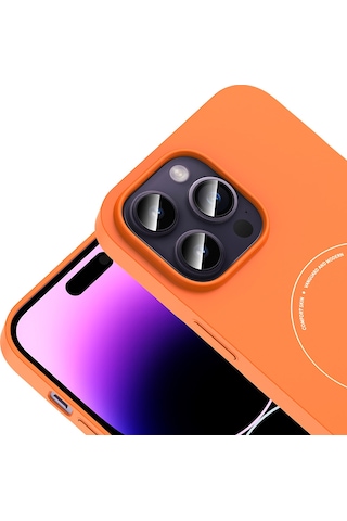 iPhone Uyumlu 14 Pro Max Kılıf M-safe Şarj Özellikli Kamera Korumalı Ata Elio Sert Pc Kapak - Turuncu