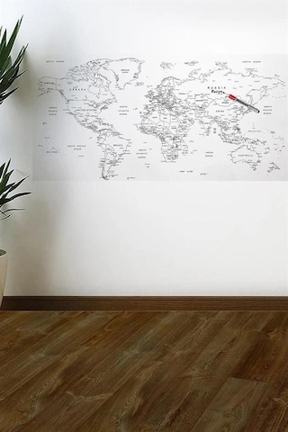 Yazılabilir Dünya Haritası Manyetik Duvar Stickerı 110 X 56 Cm Beyaz