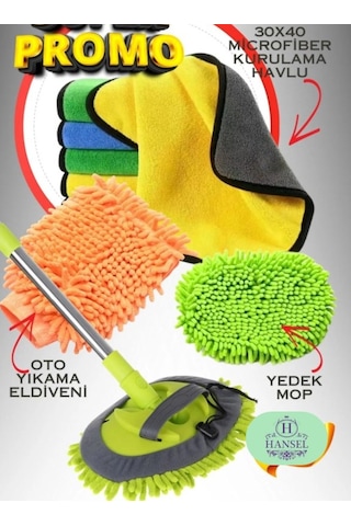 Araba Yıkama Fırçası Oto Yıkama Seti Mop Mikrofiber Bezli Telesko
