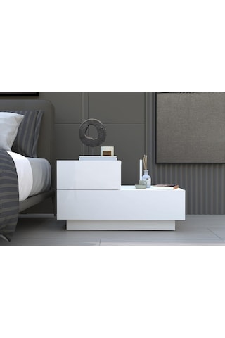 Kayra Kmd002 Led Işıklı Komodin 2 Çekmeceli Modern Tasarım, Beyaz Çok Renkli