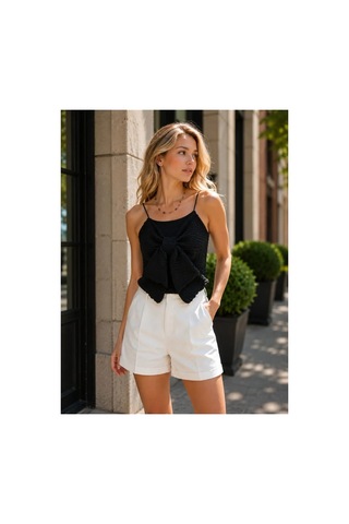 Meridefashion Askılı Fiyonk Detaylı Bluz Şık Yazlık Kadın Crop Model Siyah - M / L BEYAZ