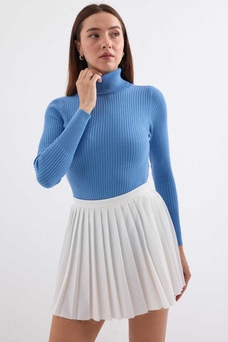 Onno Style Women Fitilli Balıkcı Yaka Basic Kazak Mavi