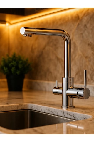 Eshomes Arıtma Çıkışlı 3 Yollu Musluk Mutfak Eviye Bataryası Krom