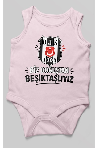 Morivokids Biz Doğuştan Beşiktaşlıyız Sıfır Kollu Bebek Zıbını %100 Pamuk Bebe Pembe