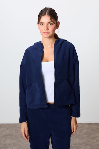 Tommy Life Lacivert Kalın Yumuşak Dokulu Kapüşonlu Oversize Nakışlı Polar Kadın Eşofman Takım -95338 Lacivert