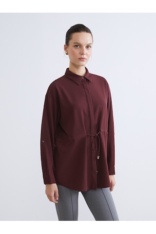 Lcwaıkıkı Classic Bordo Beli Bağlamalı Kadın Gömlek Tunik