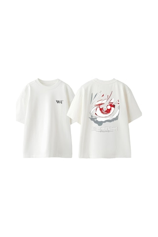 Thewert Death Note Kira Eye Tasarım Sırt Baskılı Pamuk Beyaz Oversize T-shirt