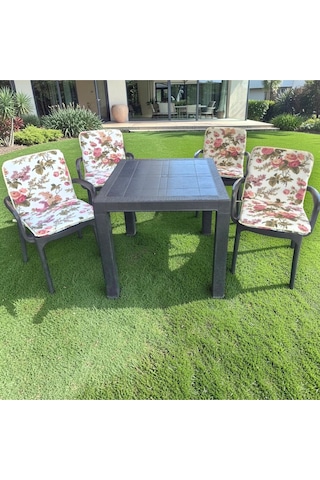 Lüks Arkalıklı Sandalye Minderi 6lı 4cm Süngerli İngiliz Gülü 42x42 Çok Renkli