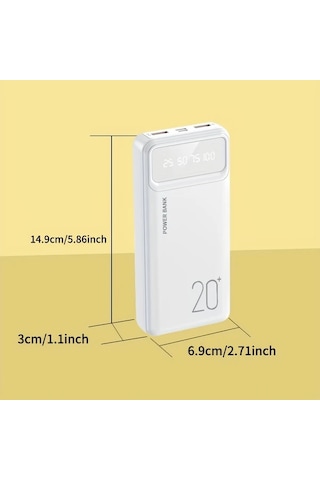 Sunshine022 Taşınabilir Şarj Cihazı 20000mah Beyaz Power Bank Çift Usb