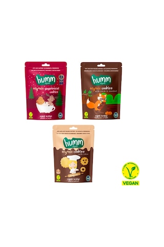 Organik Vegan Zencefilli Keçiboynuzlu Tahinli Kurabiyeler Atıştırmalık Paketi - 3 Adet 3 Çeşit 165 G
