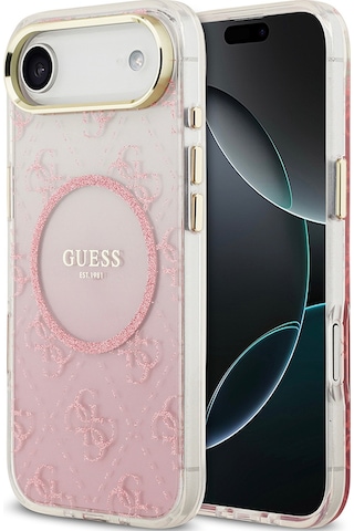 Apple Uyumlu iPhone 17 Air Kılıf Guess Lisanslı M-safe Şarj Özellikli 4g Desenli Simli Silikon Kapak Pembe Pembe