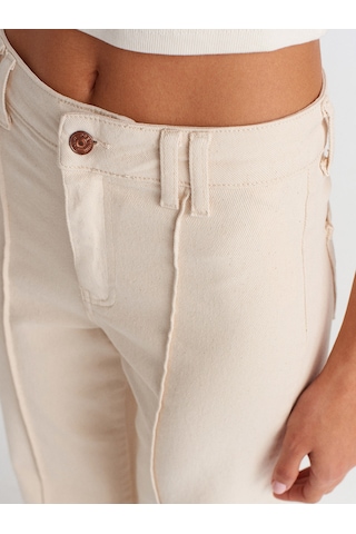 Dilvin 72016 Nervür Dikişli Pamuklu Denim Pantolon-ekru Ekru