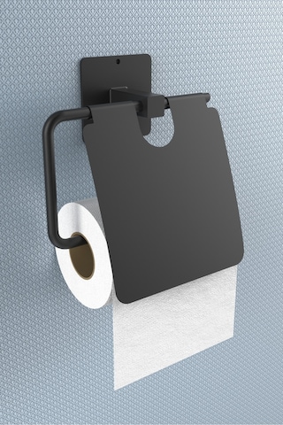 Karteya Yapışkanlı Kapaklı Siyah Tuvalet Kağıdı Tutacağı/tuvalet Wc Kağıtlık Siyah