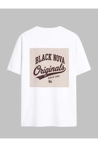 Black Nova Oversize Baskılı Unisex Tişört The Original Beyaz