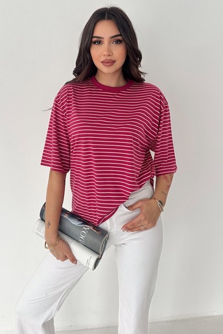 Noa & Noa Kadın Oversize Çizgili Tişört Monochrome Ease Pembe