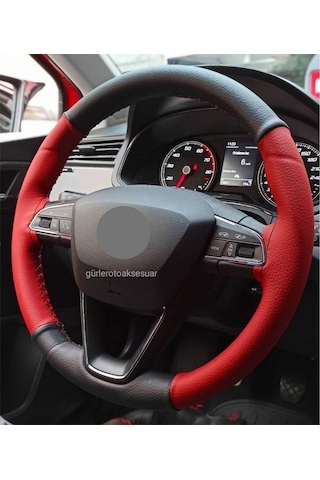 Ford Fiesta 2011 Uyumlu Dikmeli Direksiyon Kılıfı Alkantara Karbon Kırmızı