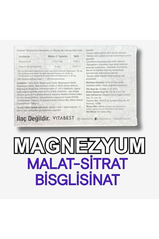 Vıtabest Magnezyum Kompleks Malat, Sitrat, Bisglisinat Ve Vitamın B6