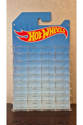 Hotwheels Temalı 40 Arabalık Duvar Rafı Kartonet Gorunumlu 1/64 Diecast Araba Dekoratif Düzenleyici Stand Çok Renkli