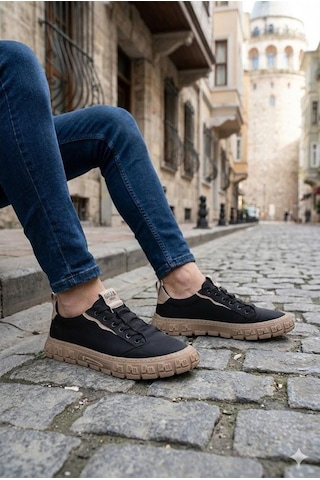 Guja 26y518 Rahat Desenli Kauçuk Taban Lastik Bağcıklı Erkek Sneaker Ayakkabı Siyah