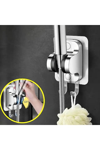 Duş Başlık Tutucu Yapışkanlı Duş Başlığı Tutucu Ayarlanabilir Duş Başlığı Tutucu Delme Gerektirmez Gri - Gümüş