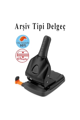 Büyük Delgeç 65 Yaprak Kapasiteli 1 Adet Arşiv Tipi Kollu Delgeç Metal Perfaratör Profesyonel Kağıt Delici Delgec Siyah