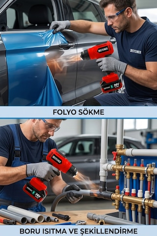 Steiner 36v Profesyonel Çift Akülü Boya Etiket Folyo Sökme Boru Isıtma 2 Kademeli Sıcak Hava Tabancası Kırmızı